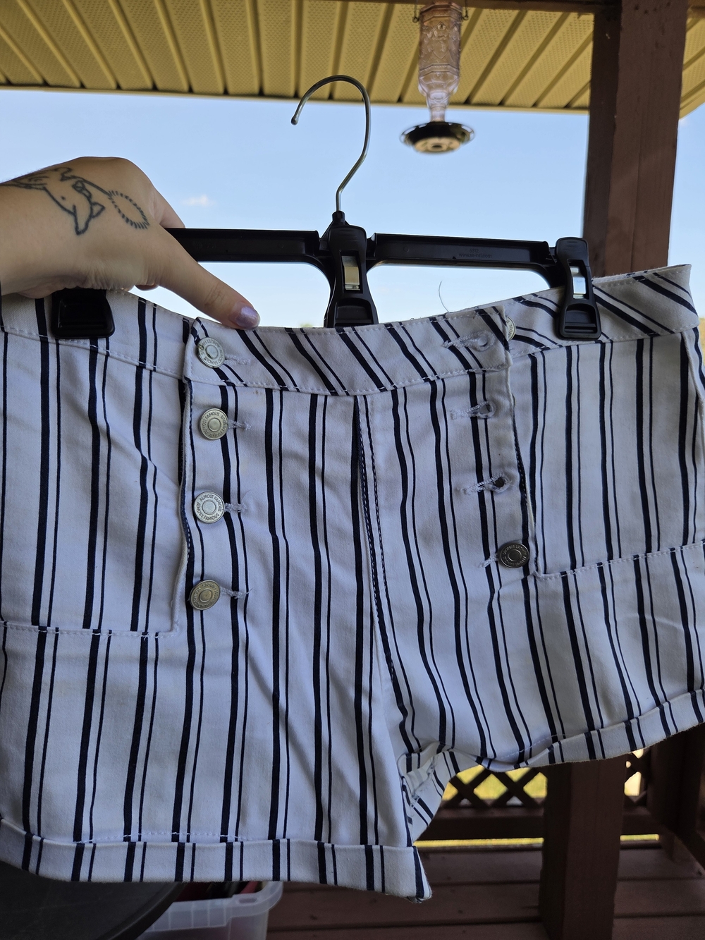 Striped High-Rise Button-Front Women’s Shorts - White & Black